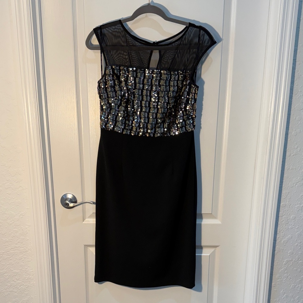 Vince Camuto Black Dress with Silver/Gold Sequin Bodice Size 8